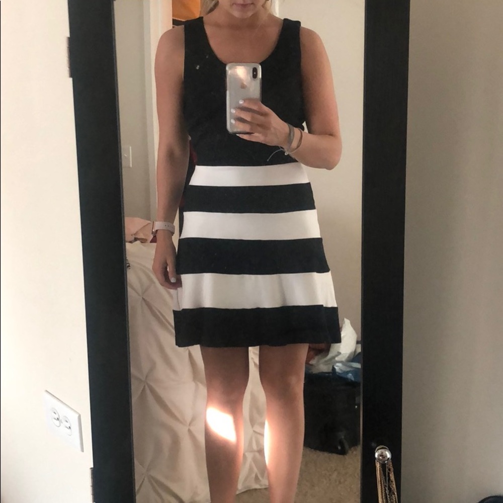 A line black and white striped dress